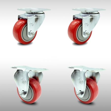 Service Caster 3 Inch SS Red Polyurethane Swivel Top Plate Caster Set with 2 Rigid SCC SCC-SS20S314-PPUB-RED-2-R314-2